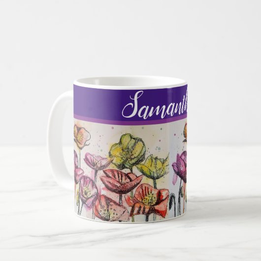 Mug Poppies de fleurs de pavot jaune orange rouge (Devant gauche)