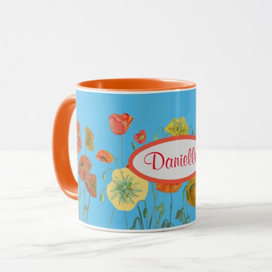 Mug Poppies de pavot bleu orange Aquarelle Musique (Devant gauche)