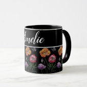 Mug Poppies de pavot Fleurs de fleurs rouges Chic Noir (Devant droit)