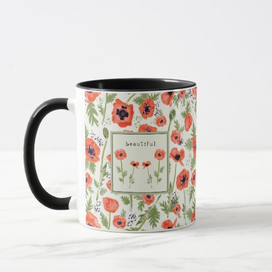 Mug Poppies Elégante Aquarelle Fleurs Nom (Gauche)