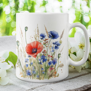 Mug Poppies et fleurs de cornouilles : aquarelle rusti