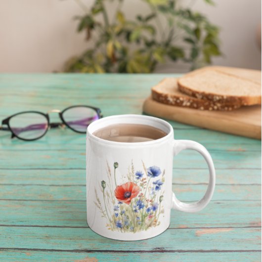 Mug Poppies et fleurs de cornouilles : aquarelle rusti