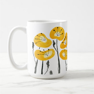 Mug Poppies jaunes Aquarelle Fleurs Thé du matin et