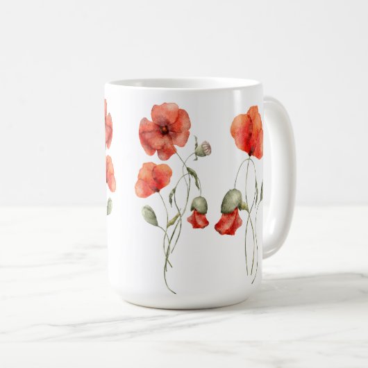 Mug Poppies orange sur blanc (Devant droit)