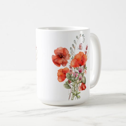 Mug Poppies orange sur blanc (Devant droit)