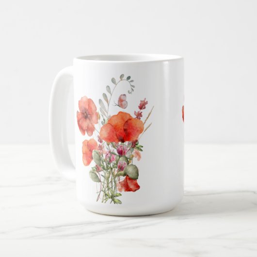 Mug Poppies orange sur blanc (Devant gauche)