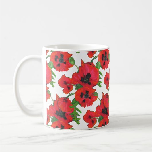 Mug Poppies orientales rouges en blanc pour Customiser (Gauche)