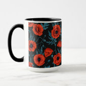 Mug Poppies, rouge et bleu sur noir (Gauche)