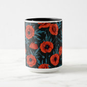 Mug Poppies, rouge et bleu sur noir (Centre)