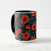 Mug Poppies, rouge et bleu sur noir (Devant gauche)