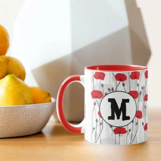 Mug Poppy flower gift botanical pretty monogram