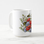 Mug Poppy Flowers and Bees Digital Drawing, Botanical (Devant gauche)