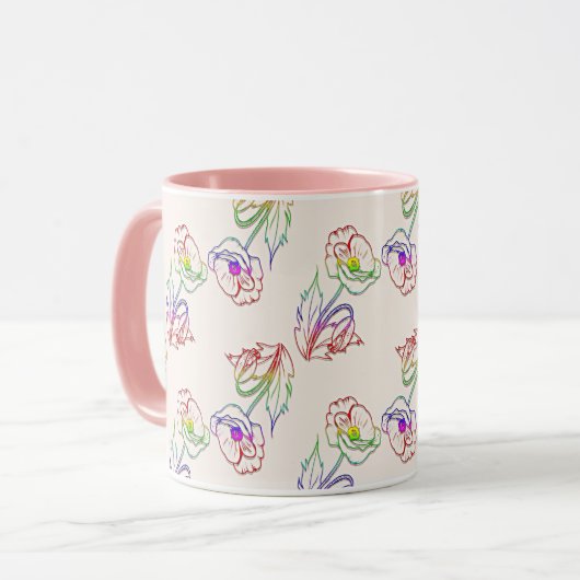 Mug Poppyes motif floral. Coquelicot. (Devant gauche)