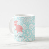 Mug Porc rose mignon ; Damassé turquoise (Devant gauche)
