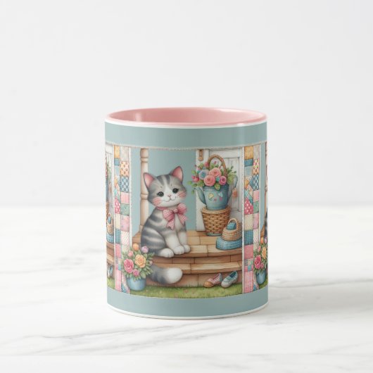 Mug Porch Kitty Floral Patchwork Scene (Centre)