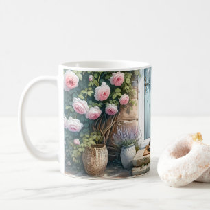 Mug Porche Floral Cottagecore avec Chat Calicot