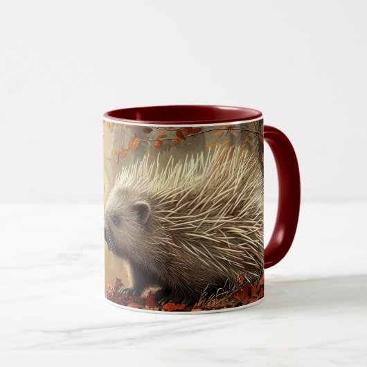 Mug Porcupine vintage dans les feuilles d'automne (Devant droit)
