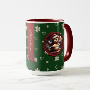 Mug Porridge de Noël Teddy personnalisé Bannière verte