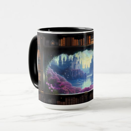 Mug Portail de bibliothèque pour un château de contes  (Devant gauche)