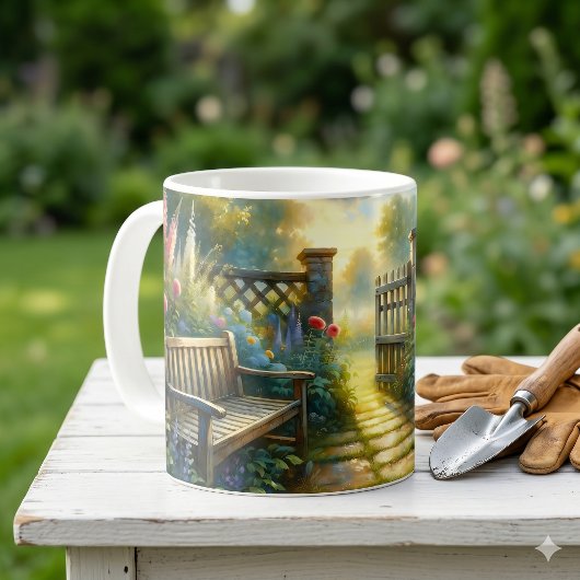 Mug Porte de jardin ensoleillé le long d'un chemin