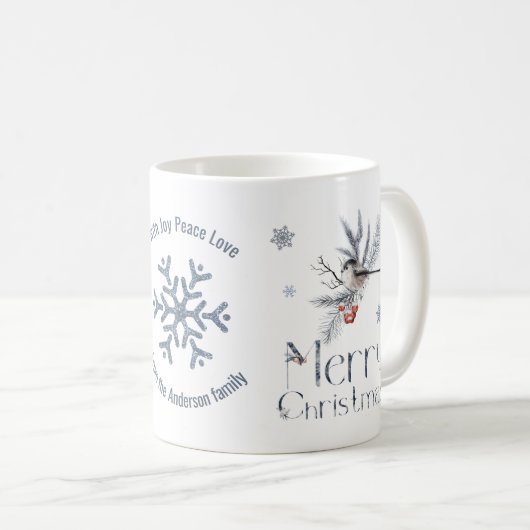 Mug Porte de pin d'oiseaux mignon Baies rouges Joyeux  (Devant droit)