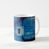 Mug Porte de porte en bois peint rustique chaîne bleu (Devant droit)