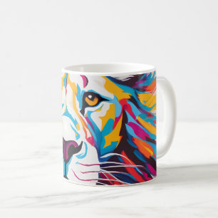 Mug Portrait abstrait coloré lion blanc