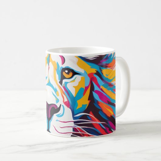 Mug Portrait abstrait coloré lion blanc (Devant droit)