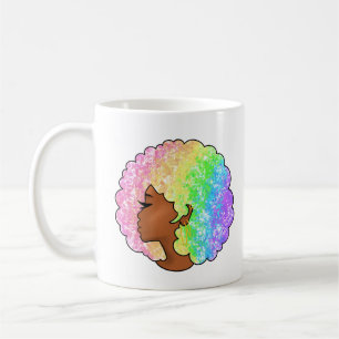 Mug Portrait Afro Arc-en-Ciel Pastel Bouclé Rétro Groo