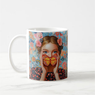 Mug Portrait Butterfly Girl in a Floral Wonderland
