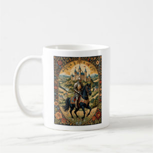 Mug portrait chevalier en armure dans un cadre fleuri