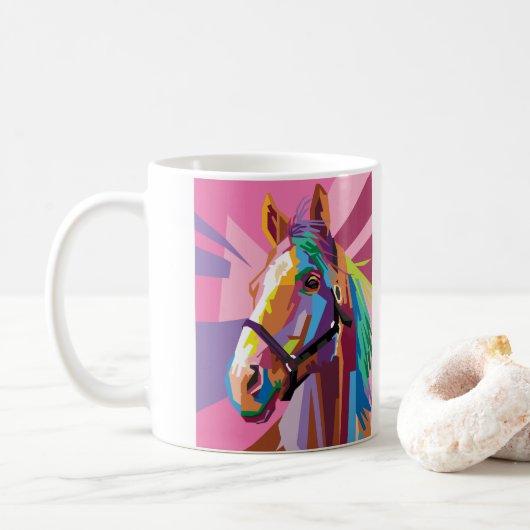 Mug Portrait coloré de Pop Art Horse (Avec donut)