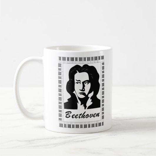 Mug portrait de Beethoven avec cadre de clé de piano (Gauche)