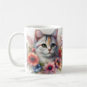 Mug Portrait de chat calico avec des fleurs (Gauche)