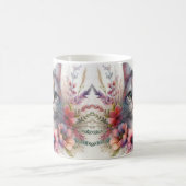 Mug Portrait de chat Calico avec fleurs (Centre)