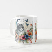 Mug Portrait de Chat Gris Joli avec Fleurs (Devant gauche)