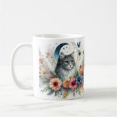 Mug Portrait de Chat Gris Joli avec Fleurs (Gauche)