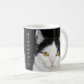 Mug Portrait de chat noir et blanc (Devant droit)