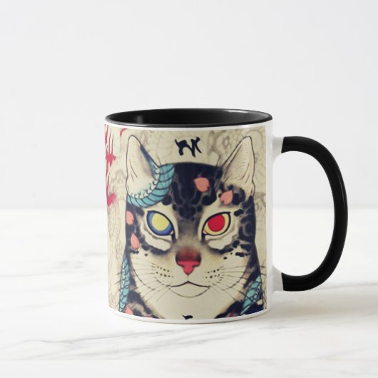 MUG PORTRAIT DE CHAT SAMURAI AVEC TATOS SERPENTS (Droite)