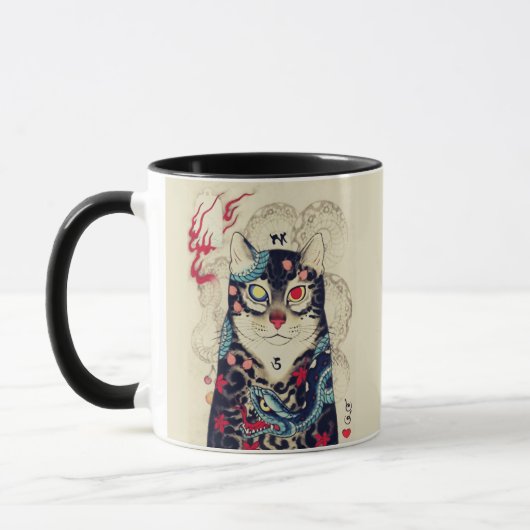 MUG PORTRAIT DE CHAT SAMURAI AVEC TATOS SERPENTS (Gauche)