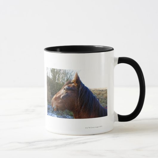 Mug Portrait de cheval brun le jour froid (Droite)