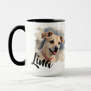 Mug Portrait de chien à l'aquarelle avec coup de pince