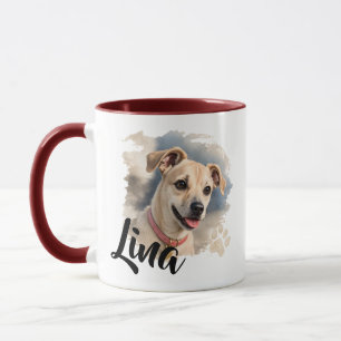 Mug Portrait de chien à l'aquarelle avec coup de pince