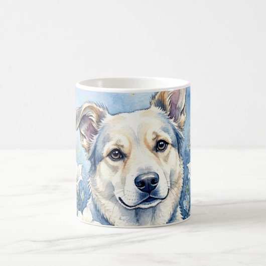 Mug Portrait de chien floral botanique à l'aquarelle (Centre)