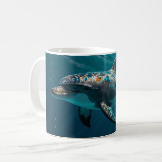 Mug Portrait de dauphin sous-marin bleu océan (Devant gauche)