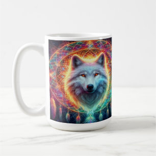 Mug Portrait de loup coloré avec Dreamcatcher