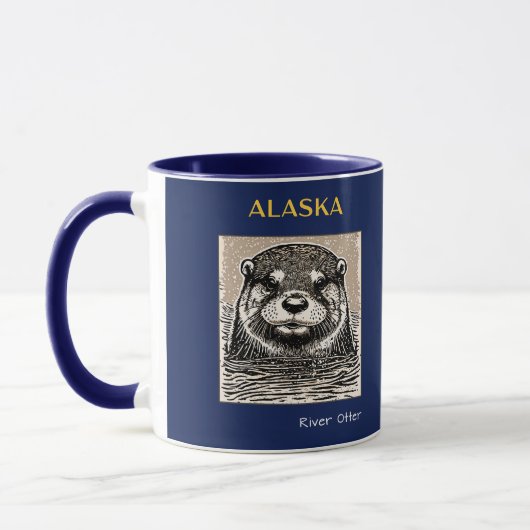 Mug Portrait de Otter de la rivière Alaska bleu et or (Gauche)