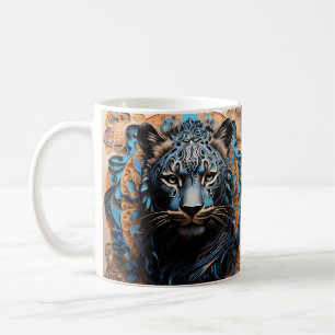 Mug Portrait de Panthère Vibrant avec Motifs Floraux