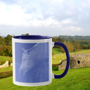 Mug Portrait de profil Cheval Head Blue et White Art