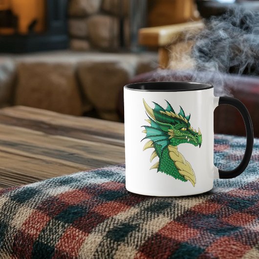 Mug Portrait de tête de dragon vert émeraude Fantastiq
